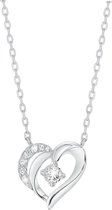 Lucardi Dames Zilveren ketting met hanger hart zirkonia - Ketting - 925 Zilver - Zilverkleurig - 42 cm