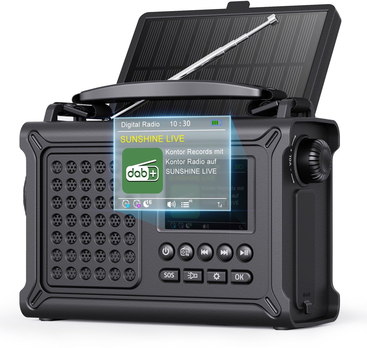 Unyqoos® Draagbare noodradio met zonnepaneel en Bluetooth voor outdoor gebruik