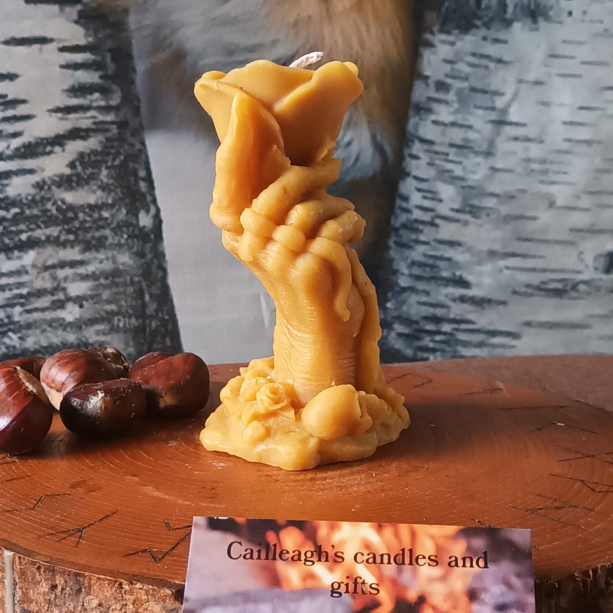 Bijenwas kaars, roos in hand