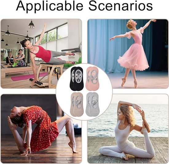 Yogasokken (4 paar) - Antislipsokken - Antislip yogasokken voor dames - Maten 35-41 - Pilatessokken voor dames, Antislip - Fitness Antislip - Geschikt voor Pilates, Dans, Fitness van Merkloos — afbeelding 3