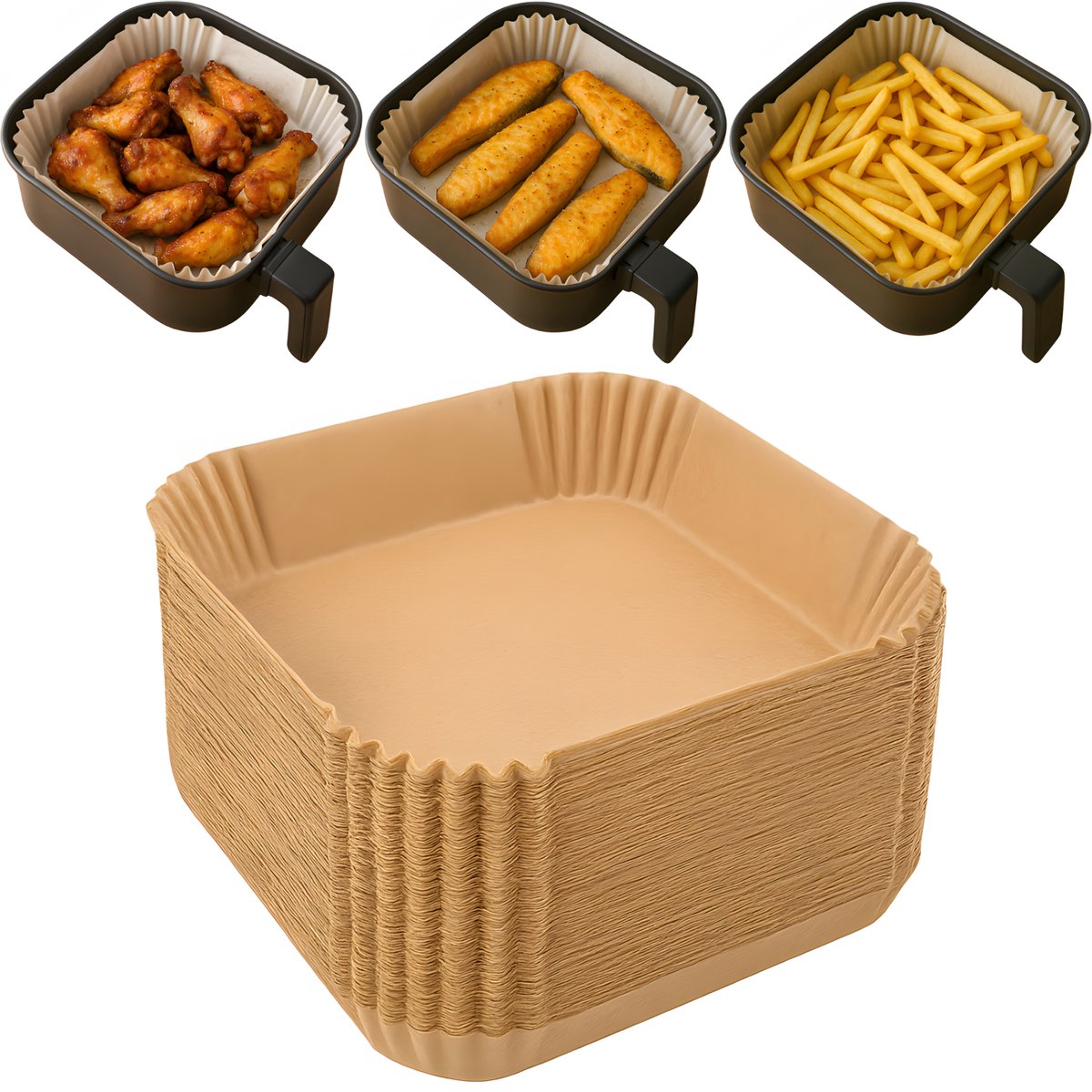 Papieren Inzetvellen voor Airfryer – 100 stuks – 20×20 cm