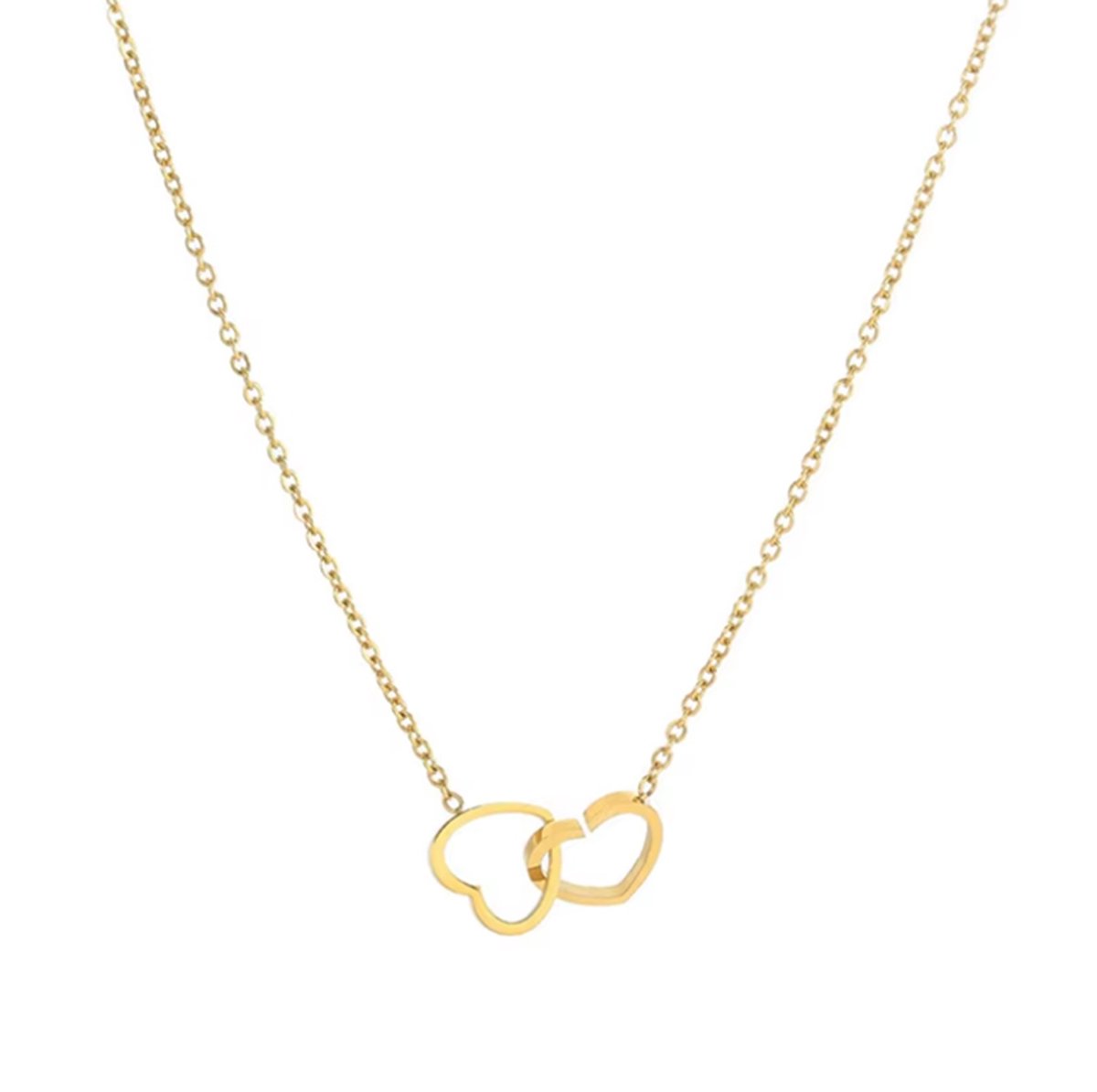 Hartjes Ketting – Goudlook – Stainless Steel – 50+5 cm - EmmyRovi - Moederdag Cadeau