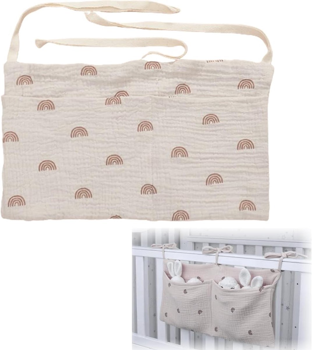 1 stuk luierhouder organizer voor baby's om de speelgoedtas van de wieg op te hangen (regenboogbeige)