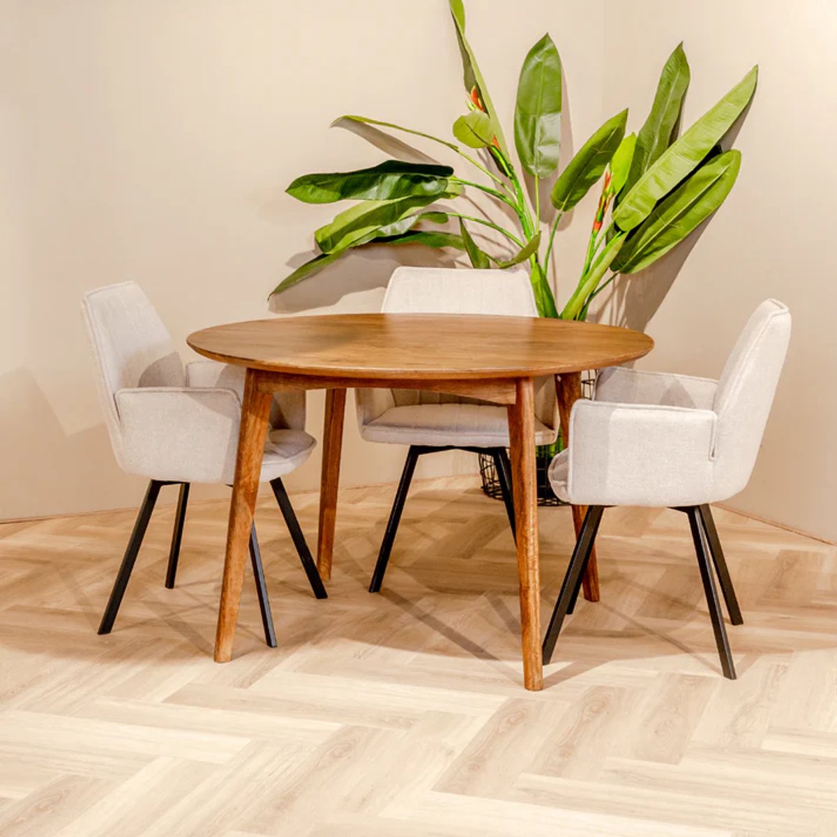 Ronde Eettafel Mangohout – Naturel Houten Eetkamertafel 120 cm – Duurzaam & Tijdloos Design – Novihome