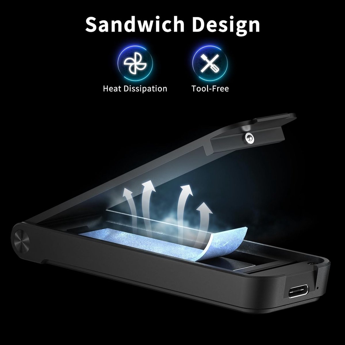 2 IN 1 Behuizing-Behuizing - USB 3.2 Gen 2 (10 Gbps) SSD-lezer voor M & M+B-sleutel, sandwichontwerp, installatie zonder gereedschap