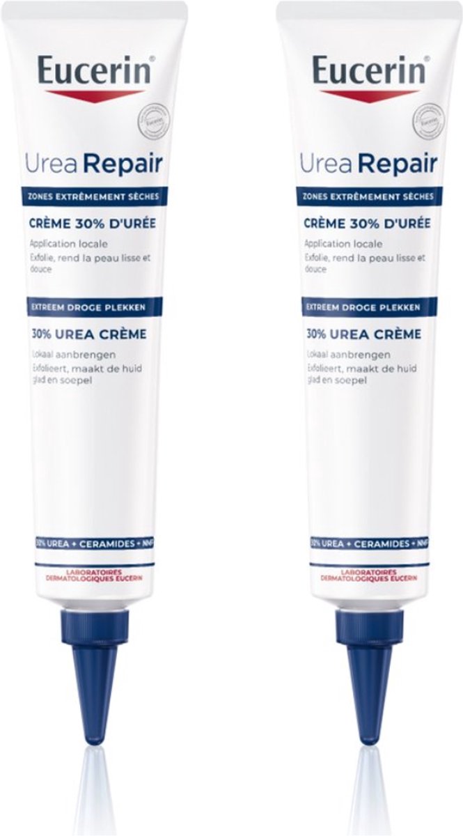 Eucerin UreaRepair Crème 30% Urea - Ureum en Ceramiden Crème voor Ellebogen, voeten, Handen en Knieën - Jeukerige en Droge Huid - 75ml - Voordeelverpakking - Bundel van 2