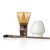 Zaimuro Atelier – Matcha set starterkit – 3-delig – Donker Bamboe Klopper (Whisk), Lepel & Houder Wit – Alles voor je matcha