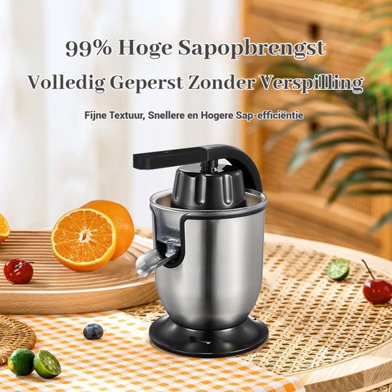 Gloovon® - Citruspers - Elektrische Sinaasappelpers - Professioneel - Citroenpers - Met Uitloop en Pershendel - 350 Watt - RVS Zilver van Merkloos — afbeelding 3