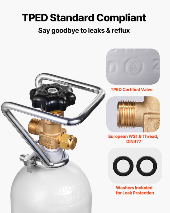 VEVOR CO2-Tank CO2-Fles 2kg Legering Cilinder met DIN477-Ventiel（Lege Fles） — afbeelding 4