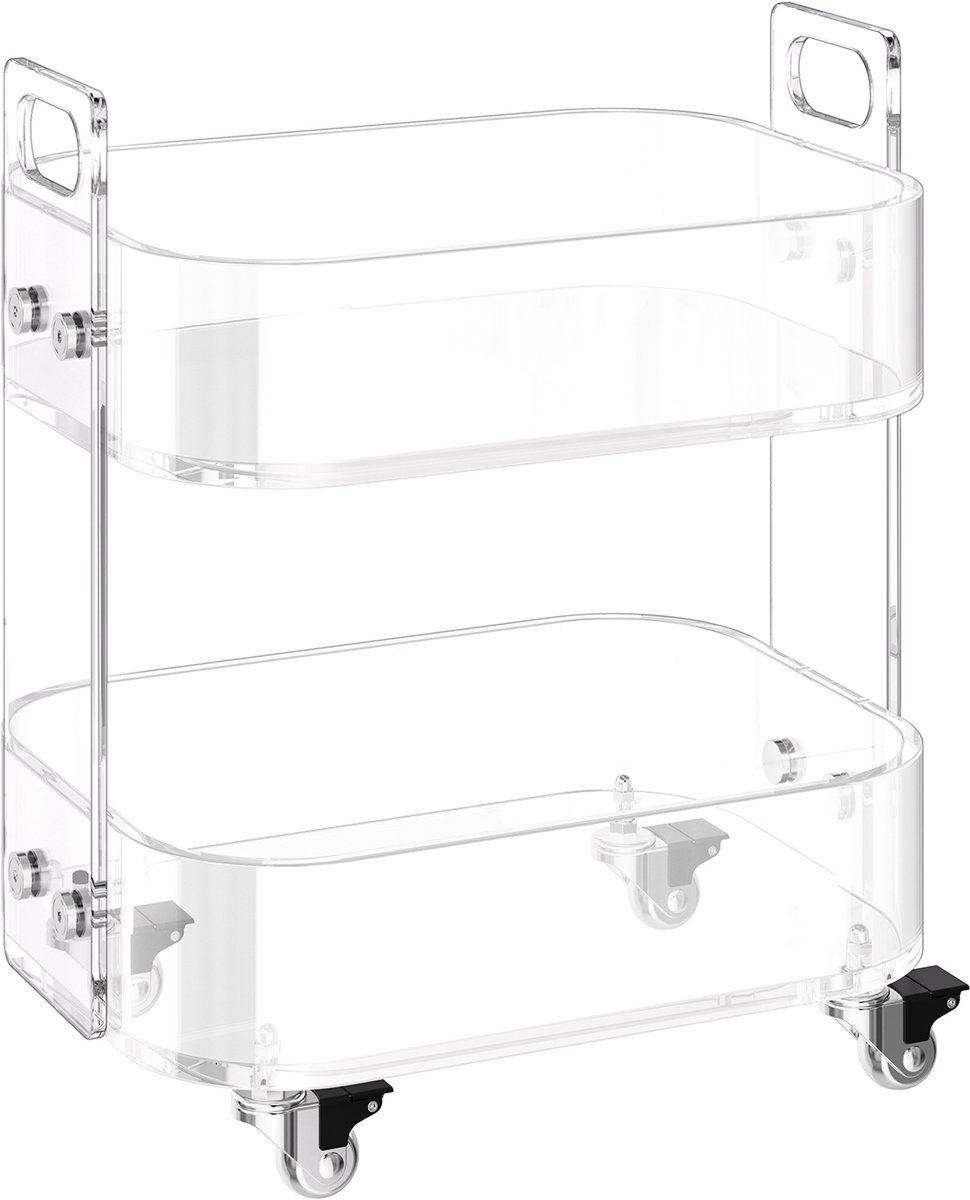 Transparante Acryl Roltafel Met Wielen, 2-Laag Mobiele Kar, Modern Transparante Opslag Bureau, Veelzijdige Zijtafel voor Woonkamer, Slaapkamer, Bar, Of Kantoor, 30,5 X 41,6 X 48 CM