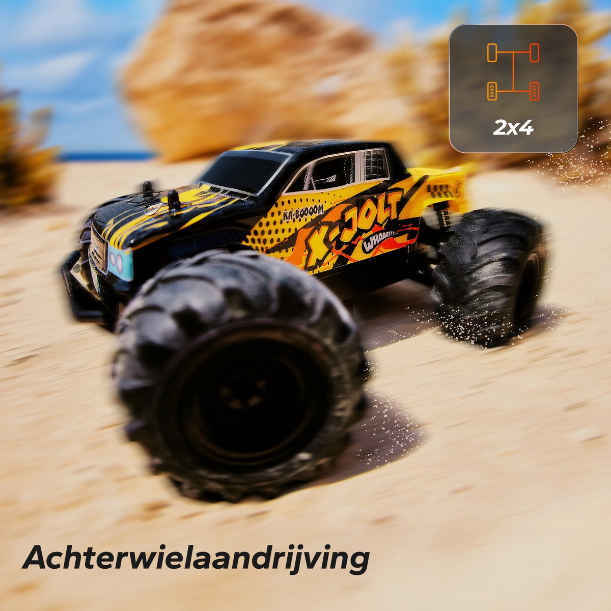 Overmax X-Jolt RC Auto – 20 km/u – Achterwielaandrijving, 2 Accu’s tot 30 min Rijtijd, Vering, Stootbumper, Offroad Banden, Plooibare Snelheidsregeling, Ergonomische Afstandsbediening – Racewagen voor Kinderen & Volwassenen - Bestuurbare Auto — afbeelding 6