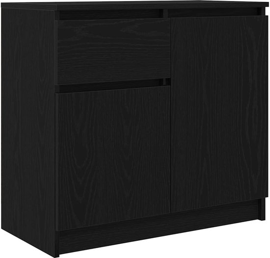 vidaXL - Buffet - avec - tiroir - 71x35x65 - cm - aggloméré - noir - couleur chêne