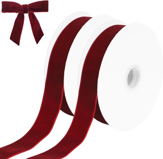 OIMG 4 stuks Fluwelen lint rood - Fluweel Lint - Fluweel lint 25 mm - Lengte: 18 Meter - Kerstlint - Luxe Fluweellint - Decoratielint - Cadeaulint - voor lint Kerstmis, bruiloft, boeket, kerstdecoratie