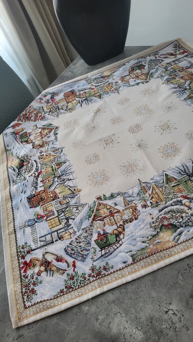 Tafelkleed Gobelinstof Kerst Winter City Christmas 100*100cm
