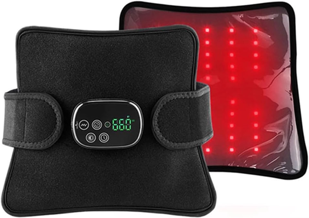 Warmteband - Infrarood Warmtegordel – Verwarmde Rugband - Draadloze infrarood roodlichtmassagepad voor het lichaam - 3 massageniveaus - 3 timerinstellingen - 46 kralen van 660 nm en 850 nm - 5000 mAh - zwart