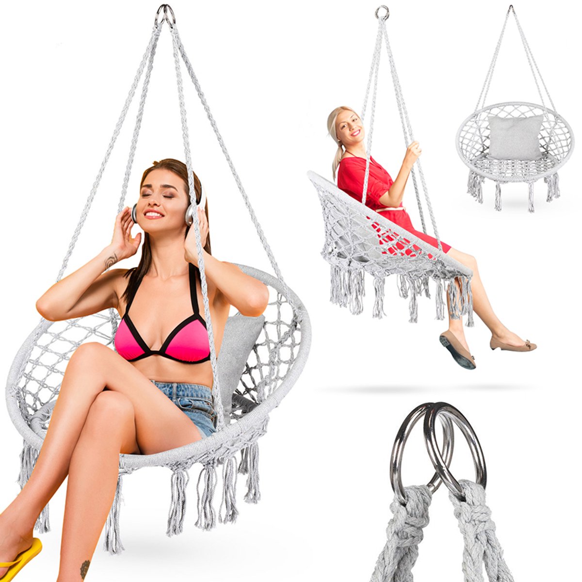 Outtec® Hangstoel XXL met Kussen - tot 150 kg - Binnen & Buiten - Hangmand, Schommel voor Tuin, Terras, Balkon - Boho