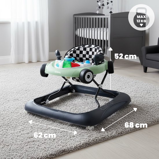 sun baby Loopstoel, baby walker vanaf 6 maanden, verstelbare hoogte, rubberen wielen - Salie-Zwart van Sun Baby — afbeelding 4