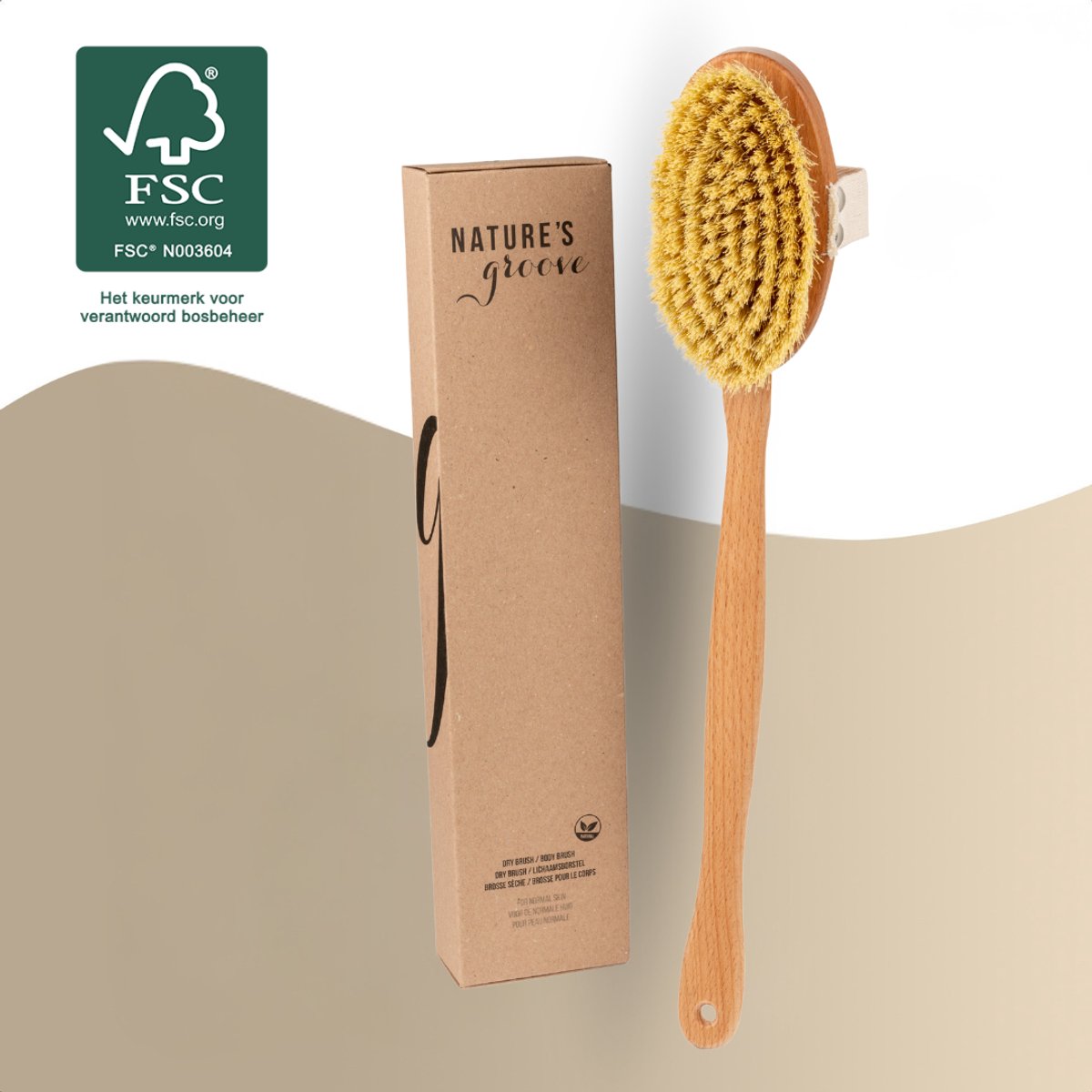 Nature's Groove® Lichaamsborstel met Lange Afneembare Steel - Vegan - Badborstel Doucheborstel Rugborstel Douche