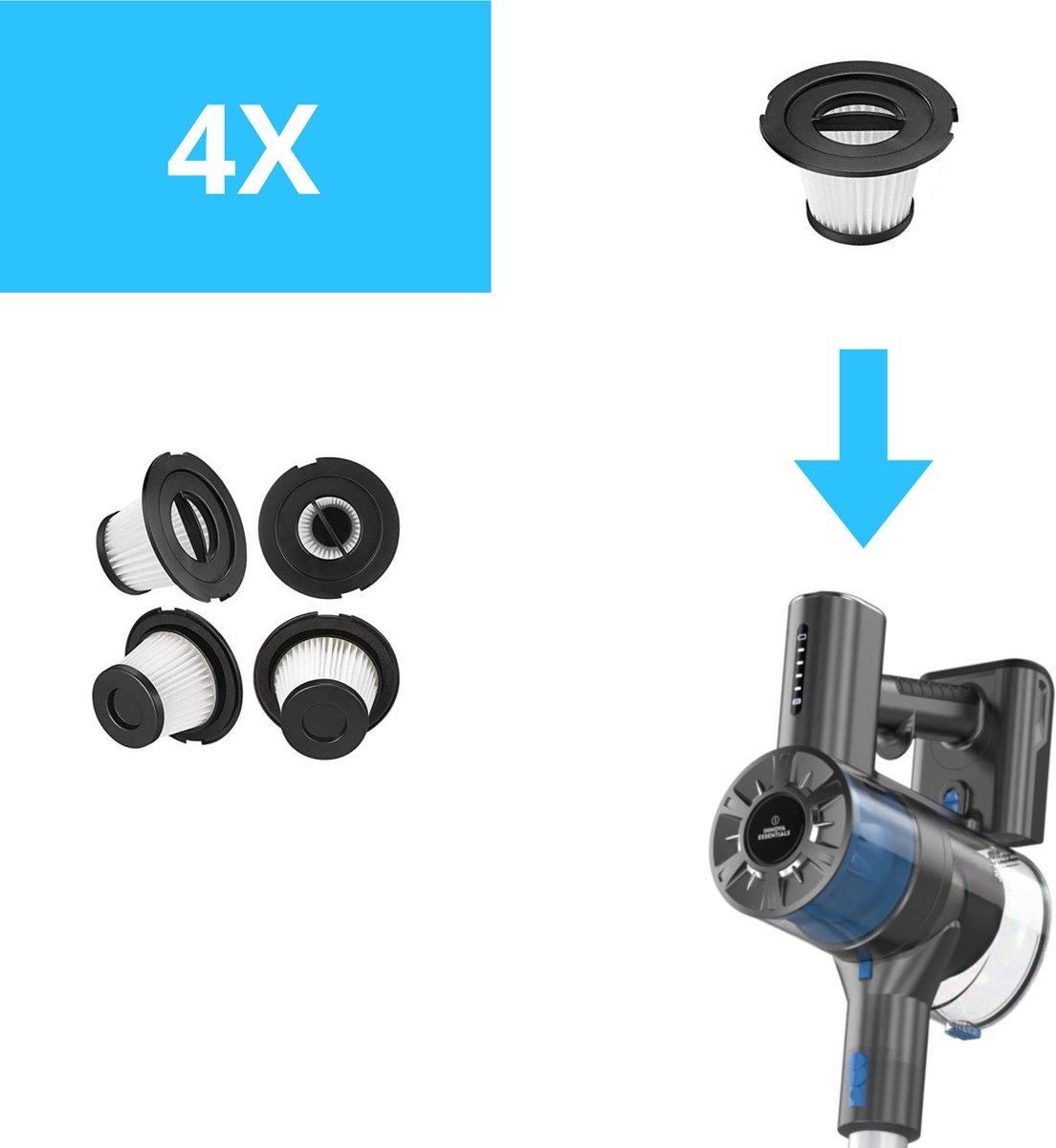 Innova Essentials - Hepa Filter - Voor Innova PowerVac Steelstofzuiger - 4 stuks