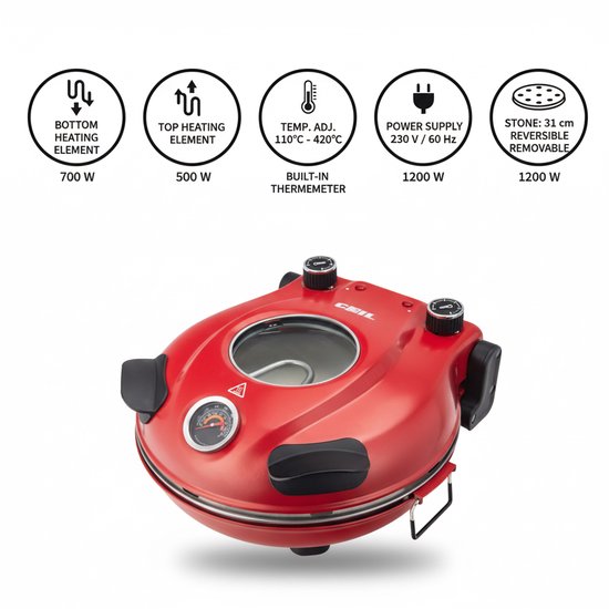COIL Pizzaoven, pizzamachine, pizza-uitrusting, keukensteenoven, minipizzaoven, steendiameter: 31 cm, max. temperatuur: 420 °C, vermogen: 1200 W, 230 V/60 Hz — afbeelding 5