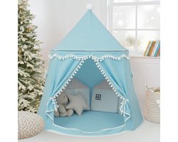 Speeltent voor Kinderen - Ademend Katoen en Hennep, Prinsenkasteel met Glasfiber Stelpoten - Stabiele Indoor Speelhuis Teepee in Sky Blauw