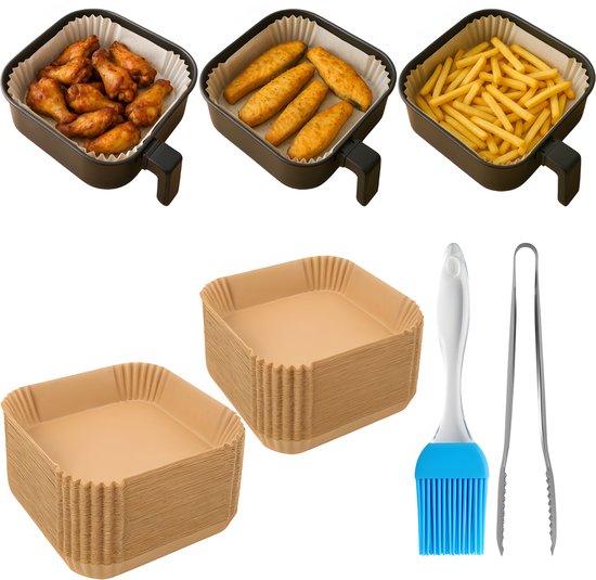 Papieren Inzetvellen voor Airfryer – 200 stuks + Accessoires (3-in-1 Set)