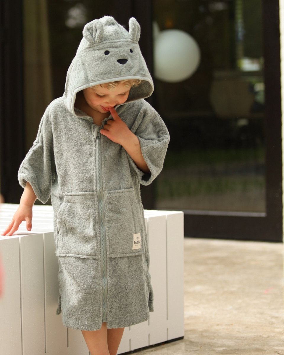 Bobbé Kinderbadjas met Rits | Groen | Maat 5-6 jaar | Zacht | Duurzaam | Biologisch Badstof