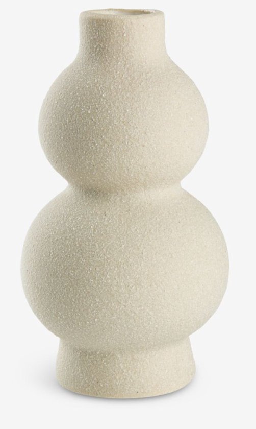 Moderne Keramische Vaas – Matte Zandkleur – Organische Ronde Vorm – 16 cm Hoog – Ø8 cm