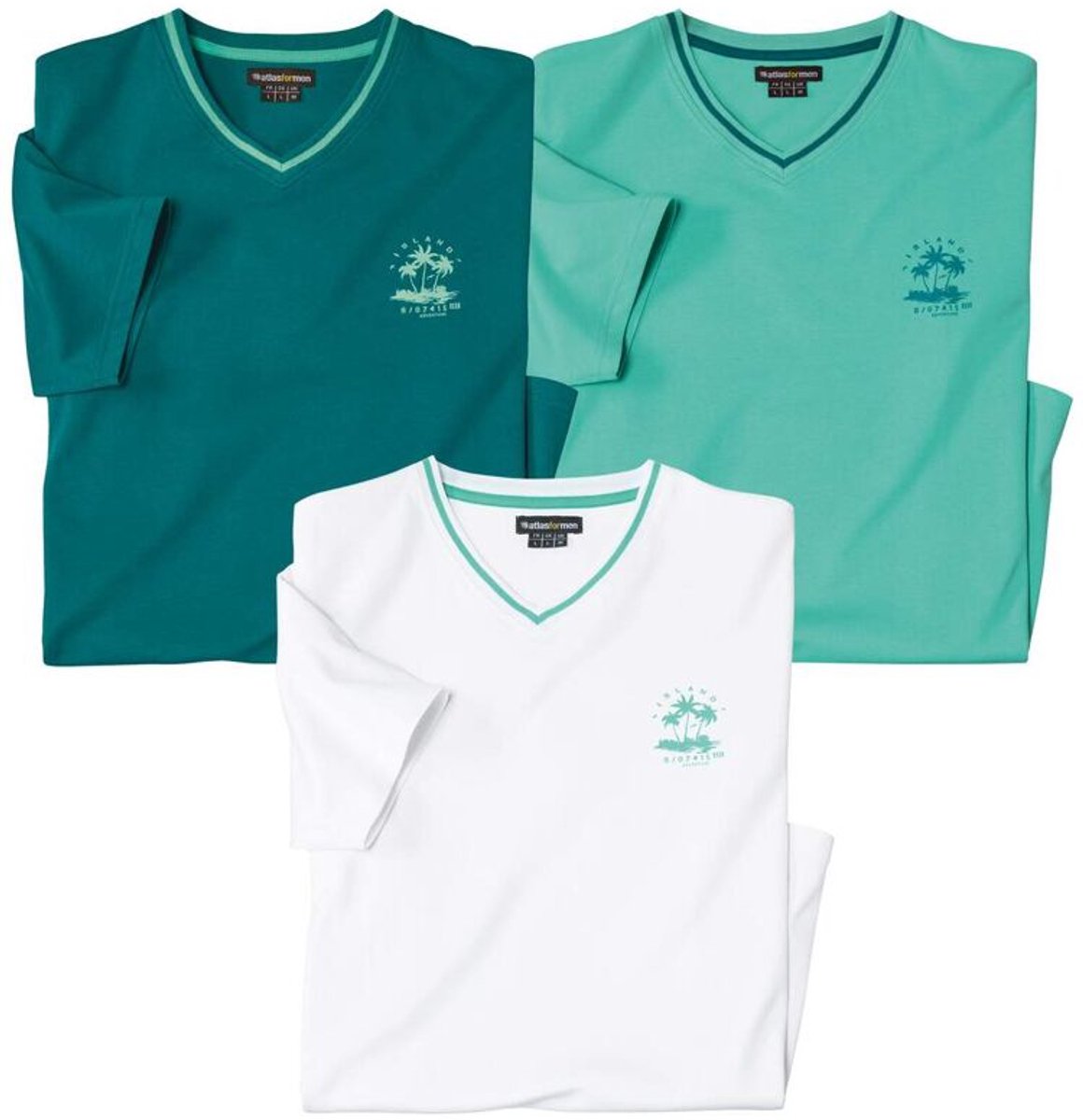 ATLAS FOR MEN - Set van 3 T-shirts met V-hals Island - Heren - Verkrijgbaar in grote maten - M