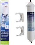 Externe Samsung HAFEX/EXP koelkast waterfilter DA29-00105J, wit met blauwe en gele verpakking. Inclusief 2 bevestigingsclips.