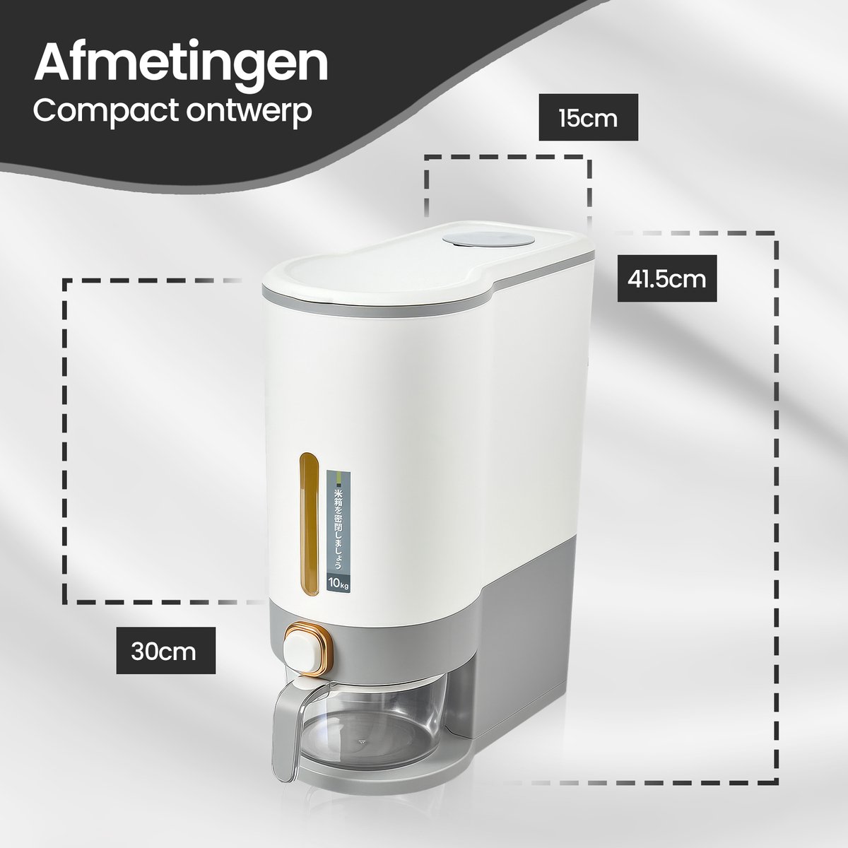 STFALI Rijstcontainer 10 liter, rijstdispenser, rijstcontainer, drukknoopdesign, inhoud 10 liter, opslag van rijst, granen, meel en peulvruchten STFALI Rijstcontainer 10 liter, rijstdispenser, rijstcontainer, drukknoopdesign, inhoud 10 liter, opslag van rijst, granen, meel en peulvruchten