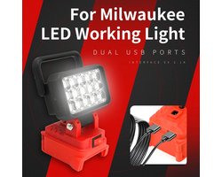 LED Werklamp voor Milwaukee M18 Batterijen - Draagbare 3 inch Spotlight | Superhelder | Draadloos | Outdoor & Noodverlichting - Rood