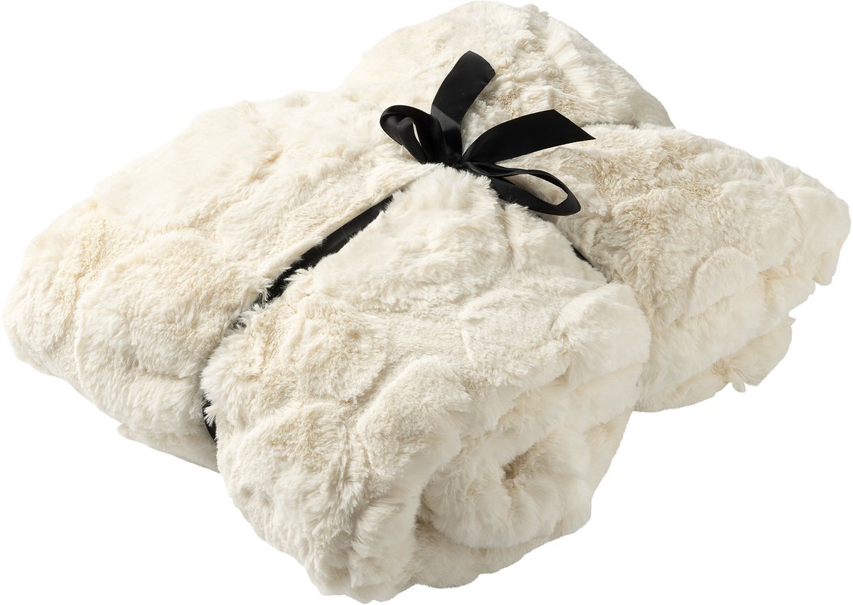 Dutch Decor POMMELIEN - plaid 130x160 cm - bontlook - organisch patroon - Cannoli Cream - beige Gebroken wit