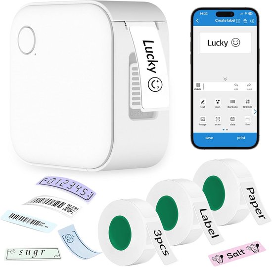 Giecy Imprimante Étiquettes Bluetooth Portable - Mini Imprimante Thermique Pour IOS & Android