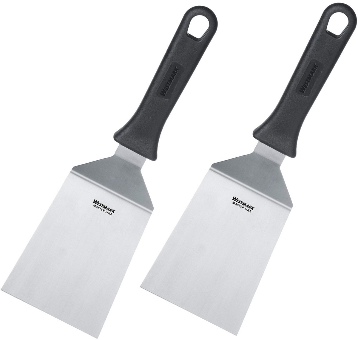 Westmark 2 Professional Turner/Grillspatels, Schuin, Stijf, Gesloten, Bladgrootte: 9 x 11,5 cm, Lengte: 29 cm, Roestvrij Staal/Plastic, Master Line, Zwart/Zilver, 134422E3
