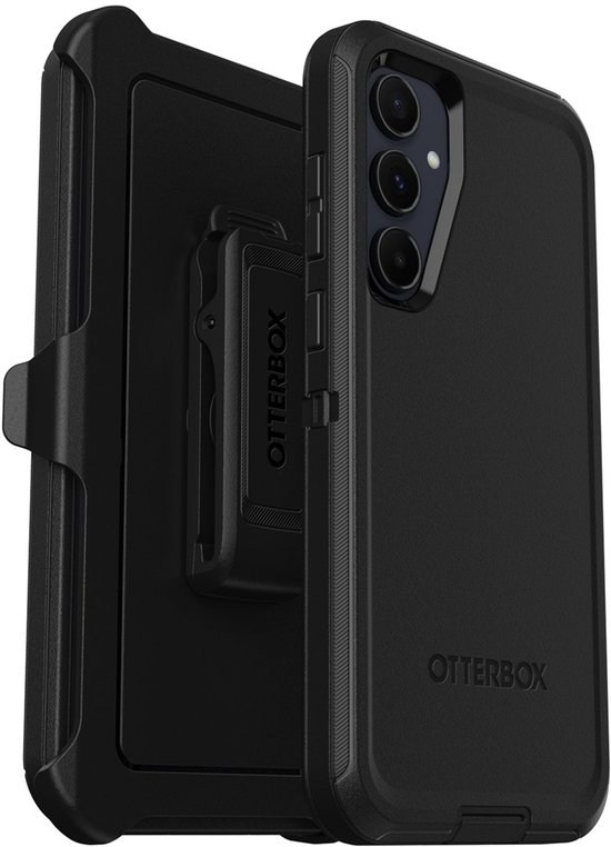 Zwart OtterBox Defender hoesje met holster voor Samsung Galaxy A55.