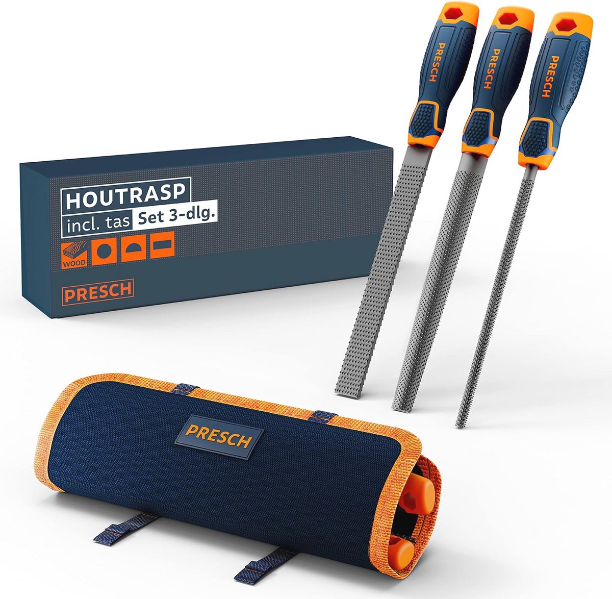 Houten Rasp Set 3-delig met Tas - Professionele Rasp voor Hout en Kunststof