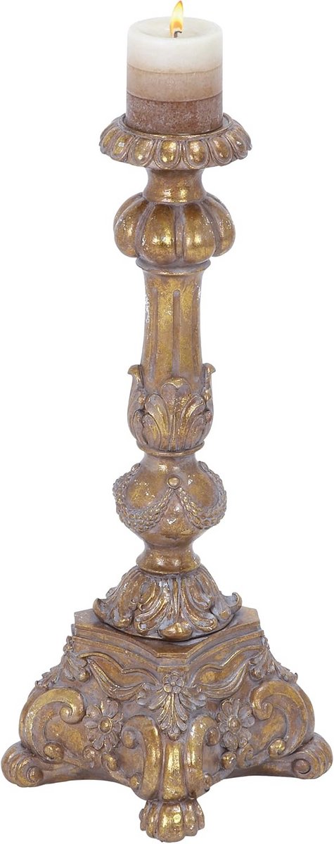 Decoratieve hoge staande kaarsenhouder - Antieke gouden kandelaar met bloemig ontwerp