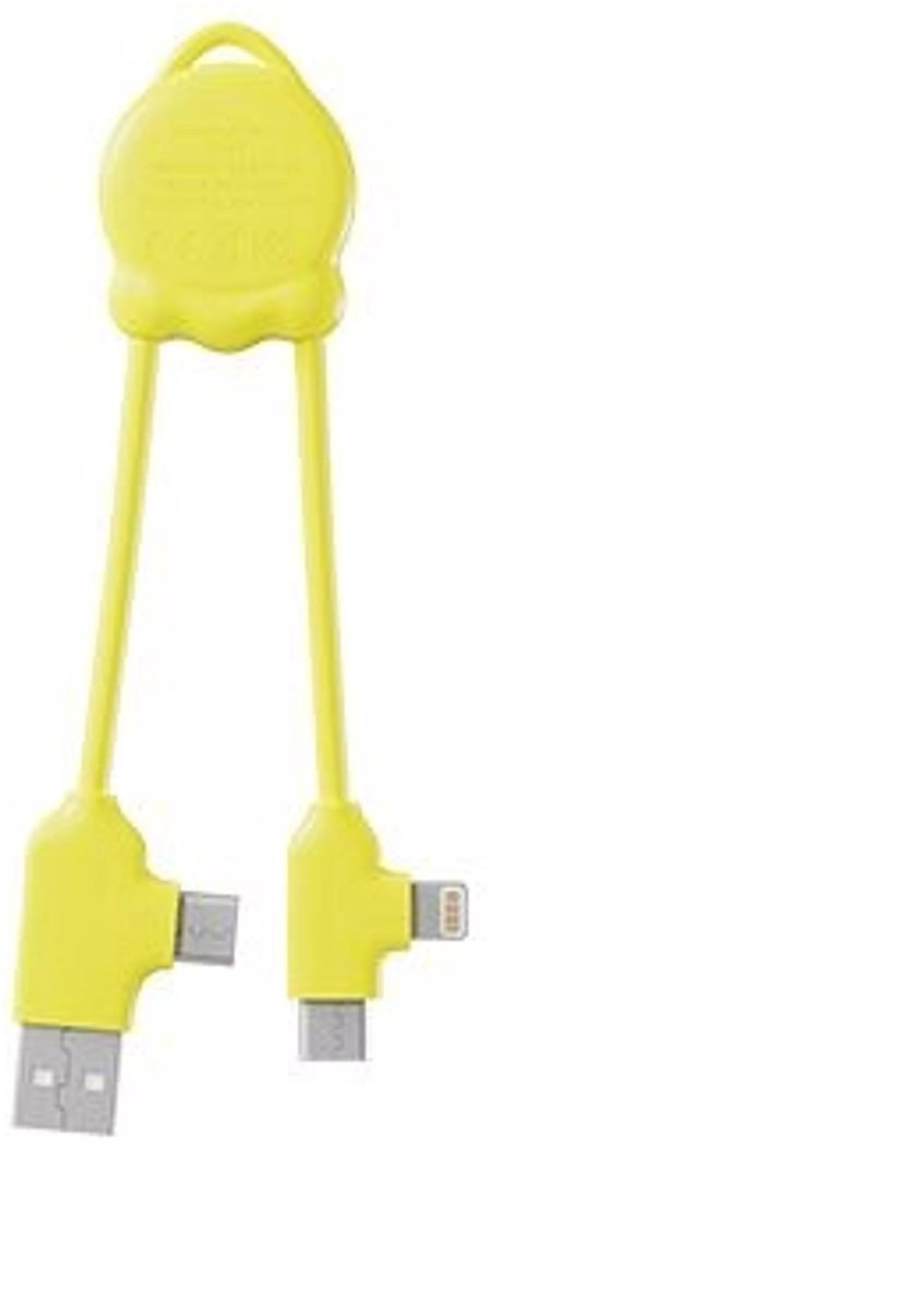 Xoopar OctoMini 3-in-1 Laadkabel – USB & USB-C naar USB-C en Lightning – Compacte Multilaadkabel – Geel