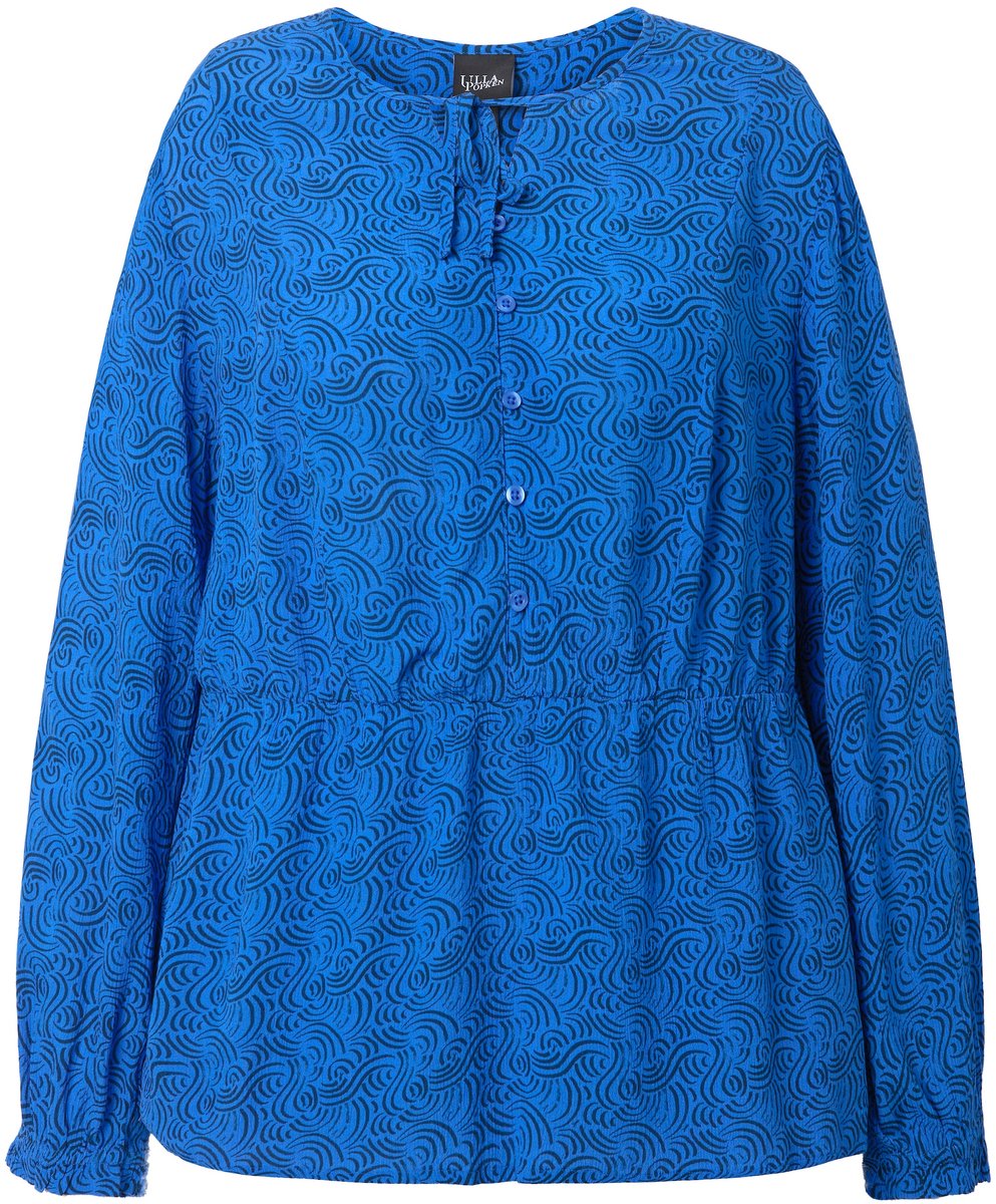 Ulla Popken - Dames - Tuniek golfpatroon A-lijn tuniekhals lange mouwen - Pauwenblauw - Maat 58+