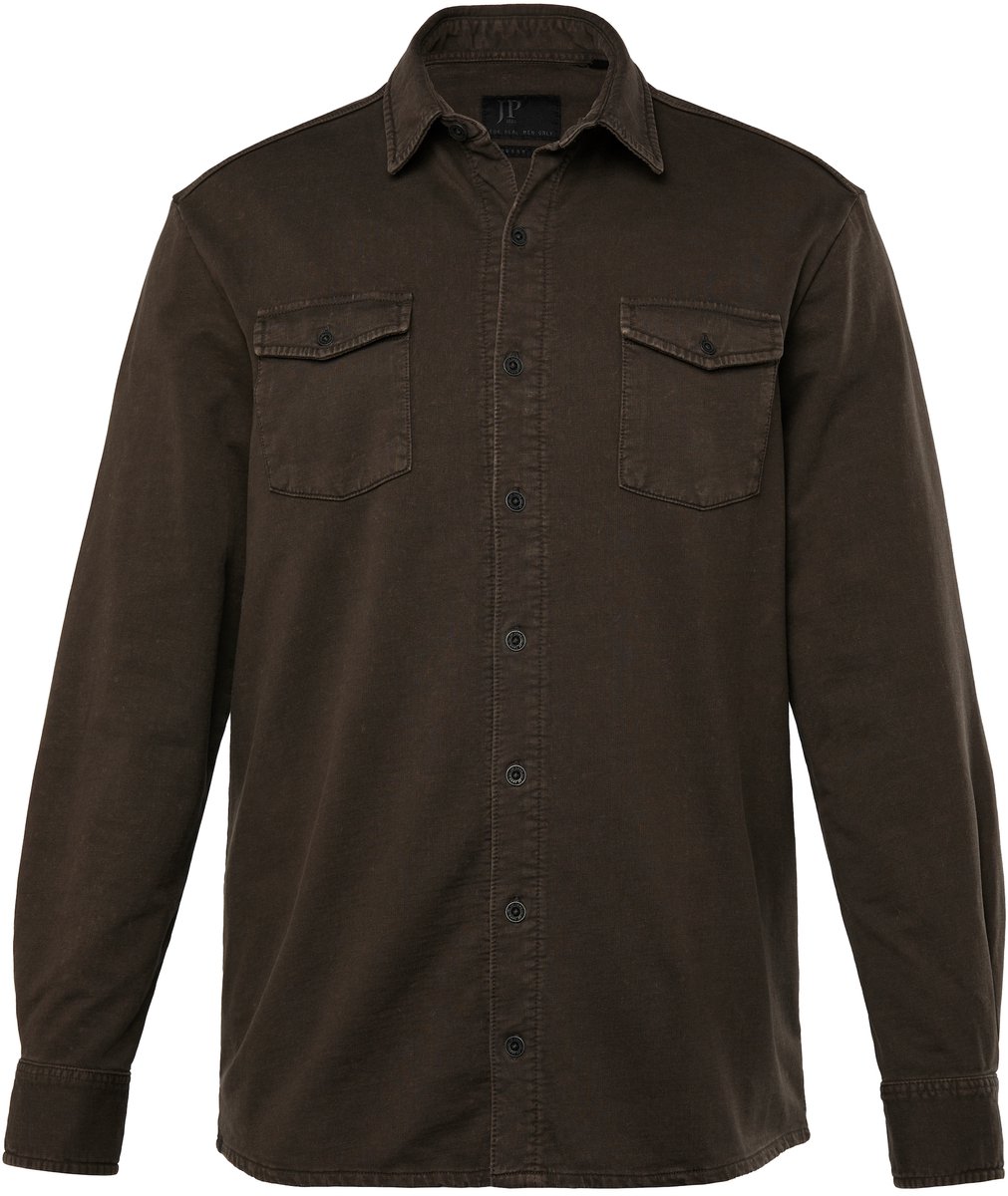 JP 1880 - Heren - Sweat-overhemd lange mouwen cowboy kentkraag Modern Fit - Hazelnoot - Maat 7XL