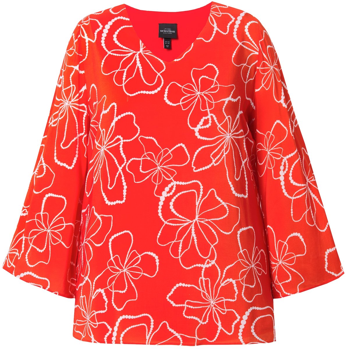 Ulla Popken - Dames - Shirtblouse dubbelgelaagd V-hals lange mouwen - Paprikarood - Maat 58+