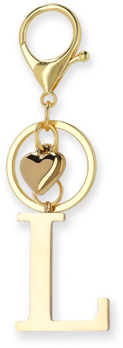 Manfield - Dames - Goudkleurige bag charm letter L - Maat 1