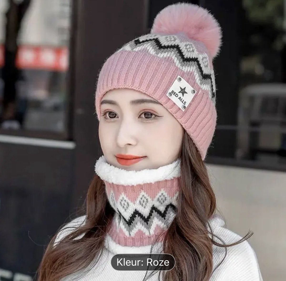 dames winter muts roze/wit