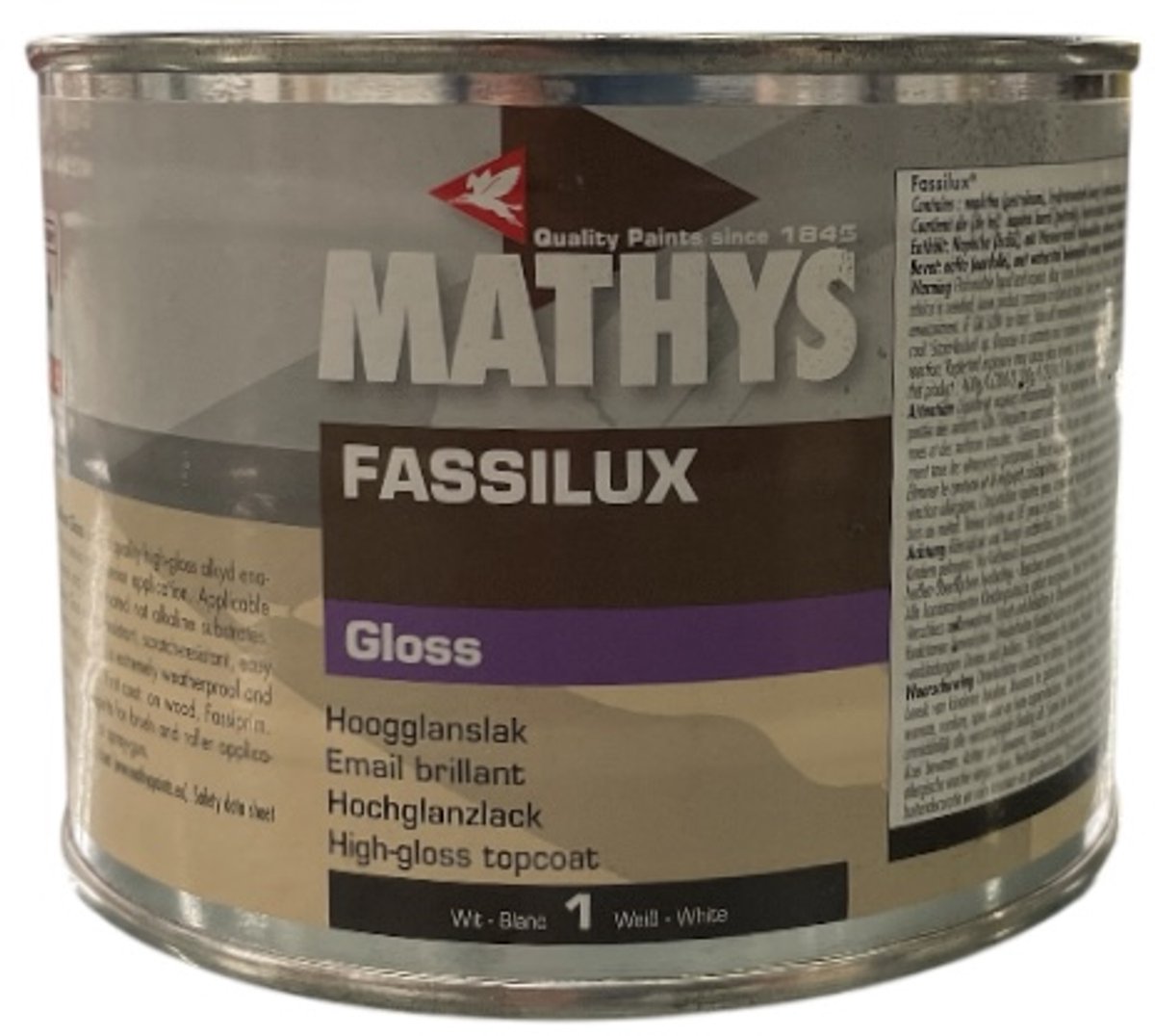 MATHYS FASSILUX GLOSS - Hoogglanslak solventbasis - Binnen en buiten houtwerk - 0.50 L - Wit