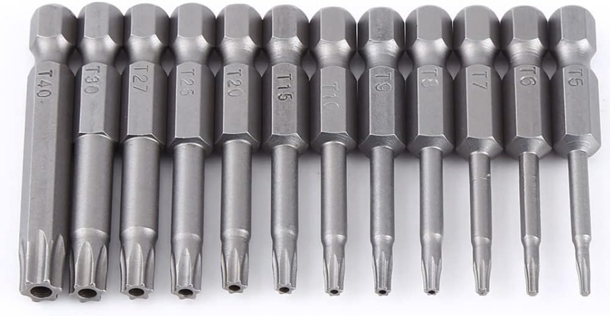 12pcs S2 Steel Torx Head Schroevendraaier Bit Set - T5-T40 Magnetische Ster Schroevendraaier Bits - 6.35mm Handvat voor Elektrische en Handmatige Schroevendraaier
