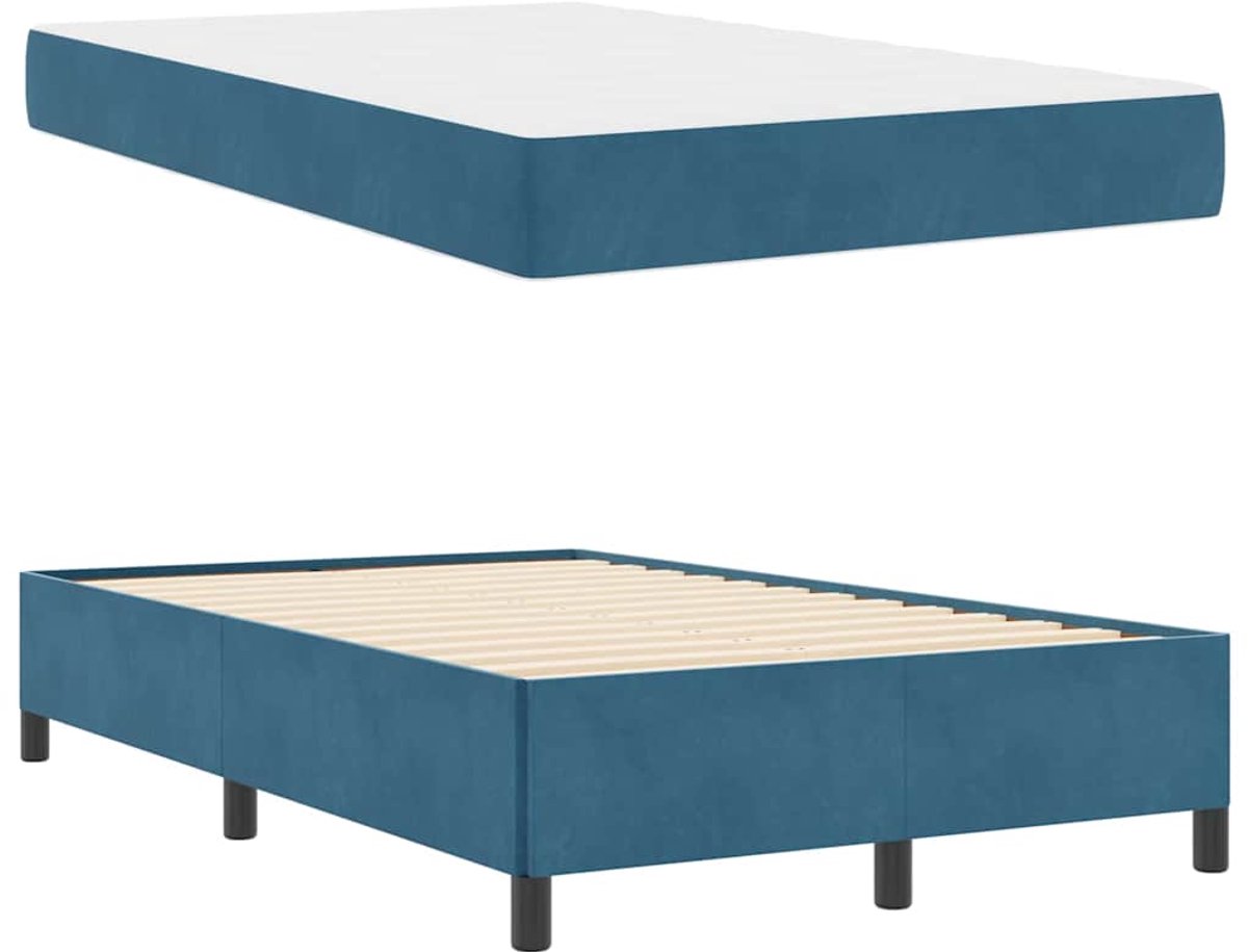 Tweepersoonsbed | Dubbelbed | Volwassenenbed | Bedframe met matras Donkerblauw en wit 120 x 200 cm Fluweel