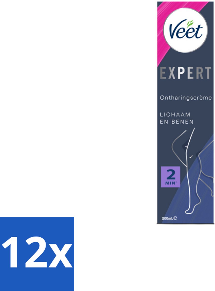 12 x Veet Expert Ontharingscrème Benen 200 ml - Veet Ontharingscrème - Ontharingscrème Benen - Ontharingscrème Lichaam - Sheaboter - Gevoelige Huid
