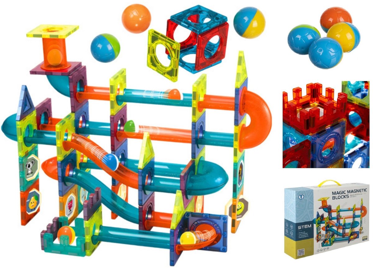 Bobbel Home Magnetic Tiles - Magnetische Bouwset - 96-delig - Montessori Speelgoed - Knikkerbaan - Racebaan speelgoed - vanaf 3 jaar