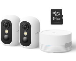 eufy Security eufyCam C35 2-Cam Kit, Wit, Draadloze Beveiligingscamera, Voor Buiten en Binnen, Magnetische Bevestiging, Kleurennachtzicht, Lokale Opslag, Geen Maandelijkse Kosten, IP67, Gezichtsherkenning + MicroSDXC 64GB – Bundelvoordeel